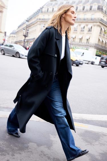 WOOL COAT WITH BELT - navy by Zara