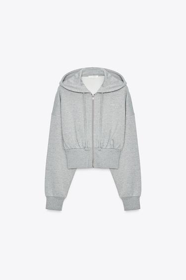 METALLIC THREAD CROP HOODIE - Grey marl by Zara