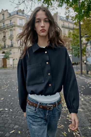 SHORT BALLOON BOMBER JACKET - Navy blue by Zara