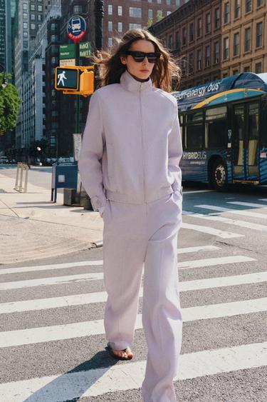 ZW COLLECTION LINEN BLEND BOMBER JACKET - Mauve by Zara