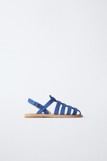 LEATHER CAGE SANDALS - Blue by Zara