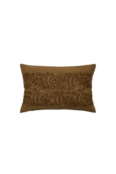 EMBROIDERED CUSHION COVER - Dark beige by Zara