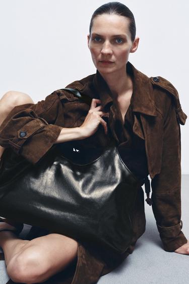 LIMITED EDITION LEATHER MAXI SHOPPER BAG - Chocolate by Zara