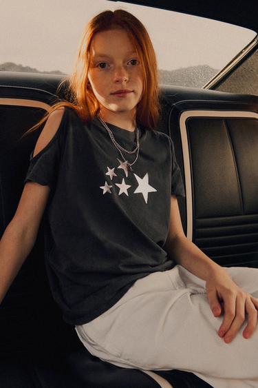 CUT-OUT GLITTER PRINT T-SHIRT - Anthracite grey by Zara