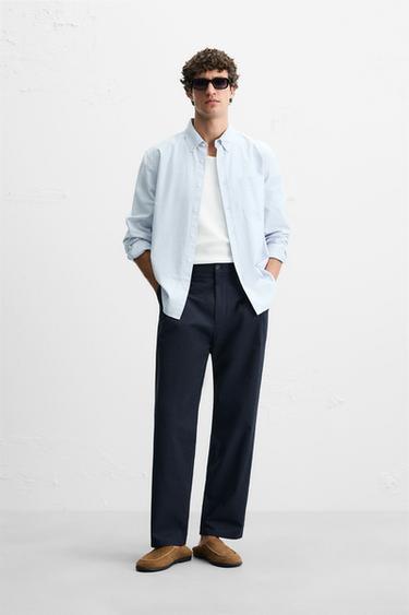 REGULAR FIT PLEATED TROUSERS - Navy blue by Zara - Image 0