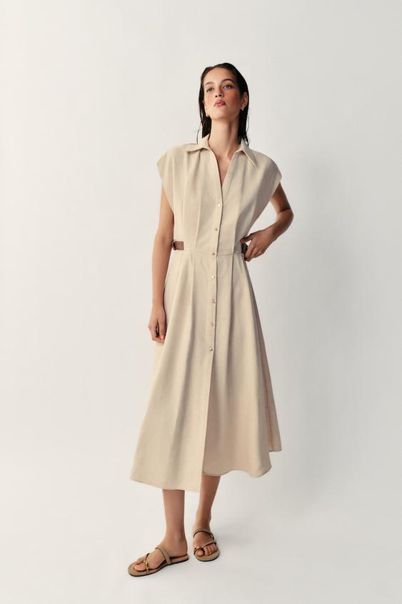 LINEN BLEND SHIRT DRESS - Light beige by Zara - Image 0