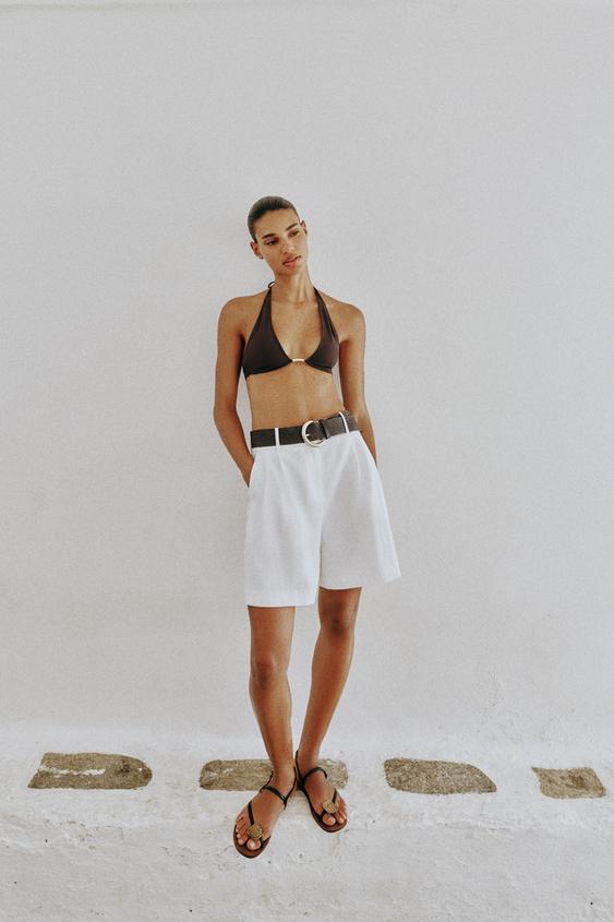 BELTED DARTED BERMUDA SHORTS - White by Zara - Image 0