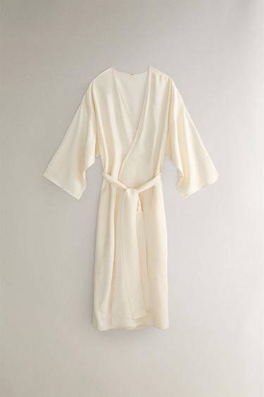 PLAIN SATEEN DRESSING GOWN - Ecru by Zara