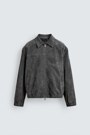 LEATHER SPLIT SUEDE JACKET - Grey by Zara