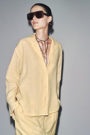 ZW COLLECTION 100% LINEN SHIRT - Pastel yellow by Zara