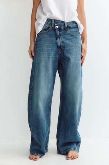 TRF MID-WAIST CROSSOVER BAGGY JEANS - Light blue by Zara