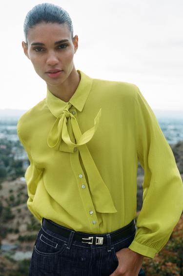 FLOWING SHIRT WITH BOW - Lime by Zara - Image 0