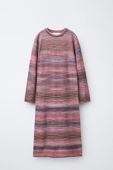 LONG STRIPED KNIT DRESS - Pinks by Zara