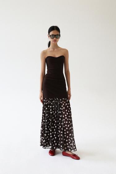 COMBINED DOT DRESS - Brown by Zara