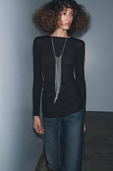 SIDE DRAPED T-SHIRT - Black by Zara