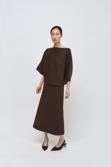 KNIT MIDI SKIRT - Brown by Zara
