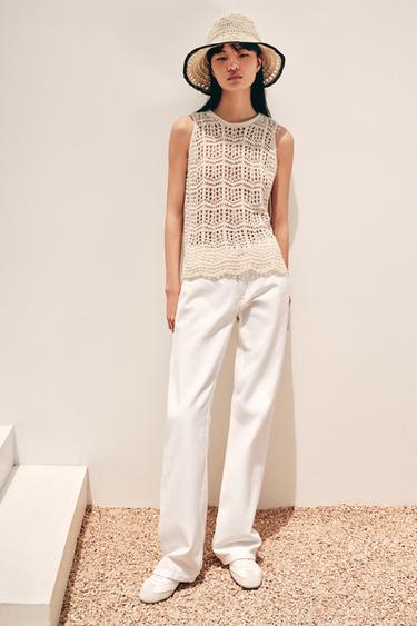 POINTELLE KNIT TOP - Ecru by Zara