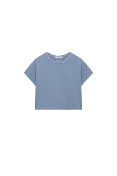 FADED-EFFECT CROPPED T-SHIRT - Bluish by Zara