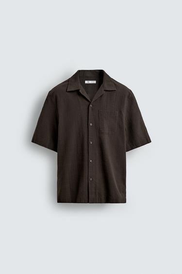 REGULAR FIT TEXTURED SHIRT - Brown by Zara