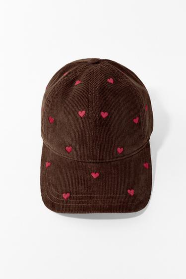 CORDUROY CAP WITH HEART EMBROIDERY - Brown by Zara