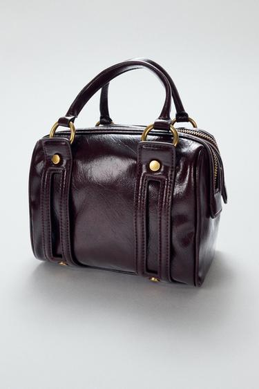 HANDBAG WITH METALLIC DETAILS - Burgundy Red by Zara