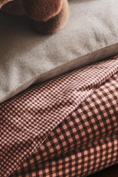 CHILDREN'S GINGHAM FLANNEL DUVET COVER - Pink by Zara