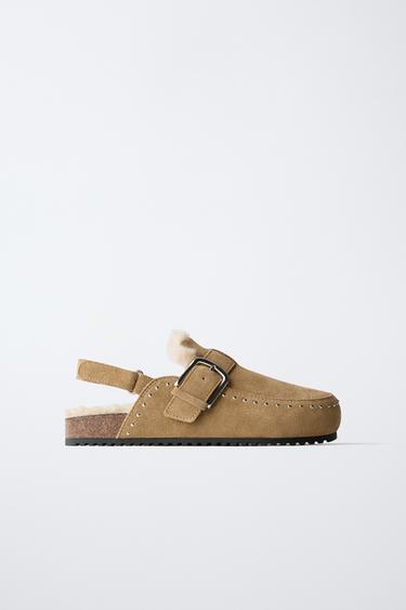 LEATHER LINED CLOGS - Beige by Zara - Image 0