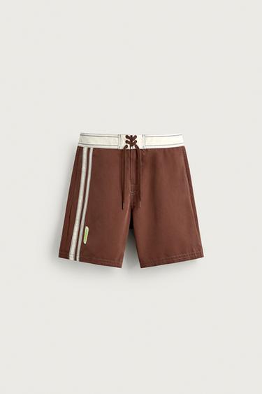 LONG SWIMMING TRUNKS WITH PUKAS SURF X ZARA BANDS - Brown by Zara