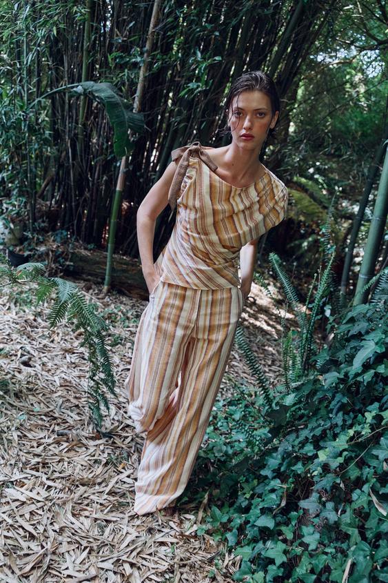 STRIPED LINEN BLEND WIDE-LEG TROUSERS - Multicoloured by Zara - Image 0