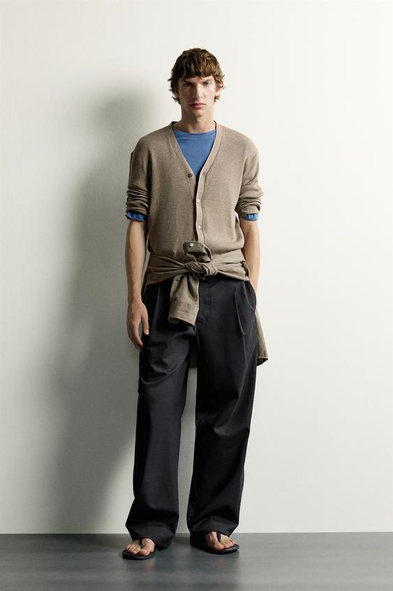 RIBBED RELAXED FIT CARDIGAN - Brown / Taupe by Zara - Image 0