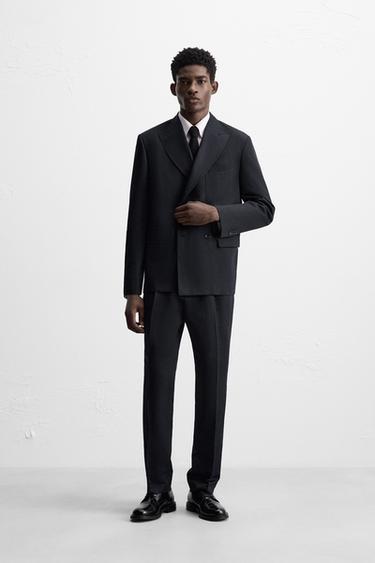 LINEN/COTTON HERRINGBONE SUIT TROUSERS - Navy blue by Zara - Image 0