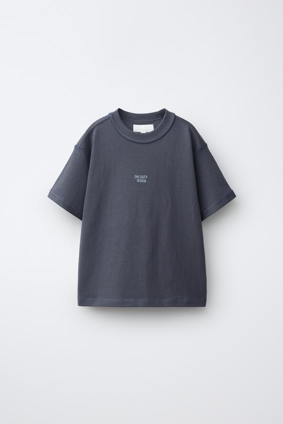 HEAVYWEIGHT EMBROIDERED SLOGAN T-SHIRT - Blue / Grey by Zara - Image 0