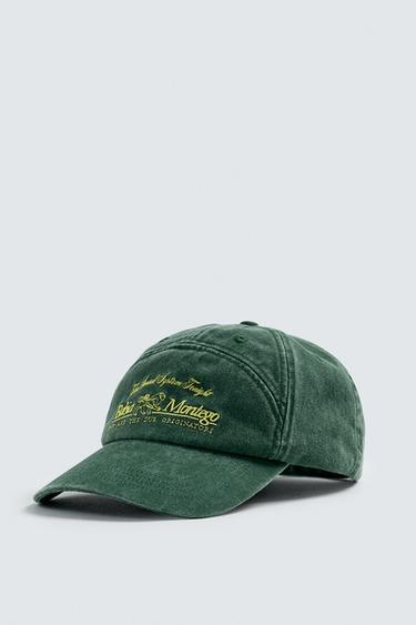 WASHED CONTRAST EMBROIDERY CAP - Green by Zara