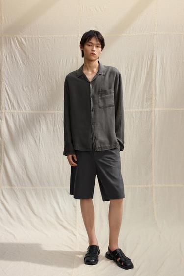 100% LINEN SHIRT - Grey / Tan by Zara - Image 0