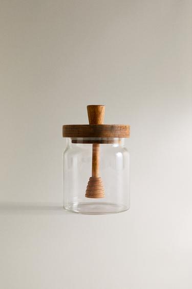 BOROSILICATE GLASS AND WOOD HONEY JAR - Light beige by Zara - Image 0