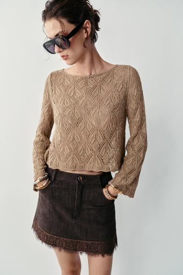 METALLIC THREAD POINTELLE JUMPER - Golden by Zara