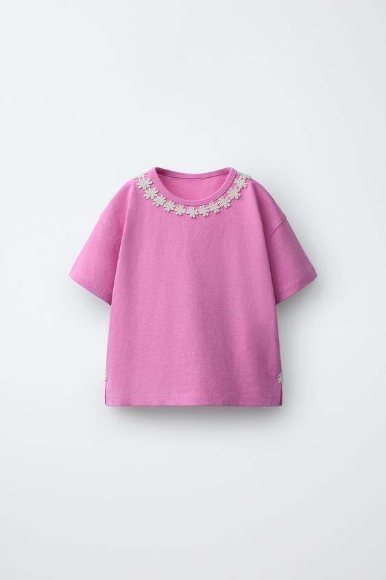 DAISY LACE T-SHIRT - Mid-pink by Zara - Image 0