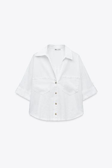 CROPPED LINEN BLEND SHIRT - White by Zara