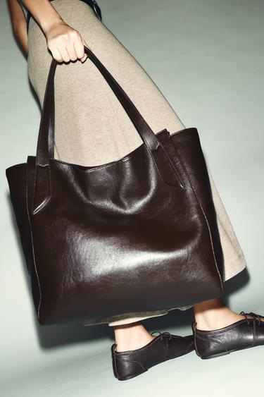 MAXI SHOPPER BAG WITH HANDLE DETAIL - Brown by Zara