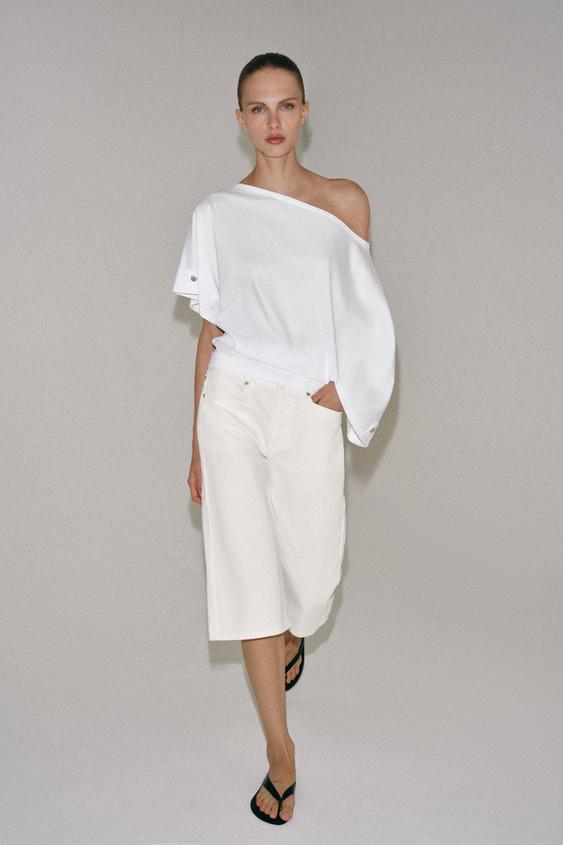 ASYMMETRIC BUTTON T-SHIRT - White by Zara - Image 0