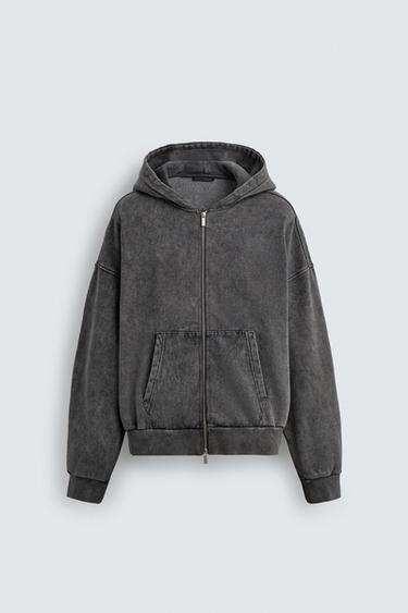 WASHED ZIP-UP HOODIE - Greyish by Zara