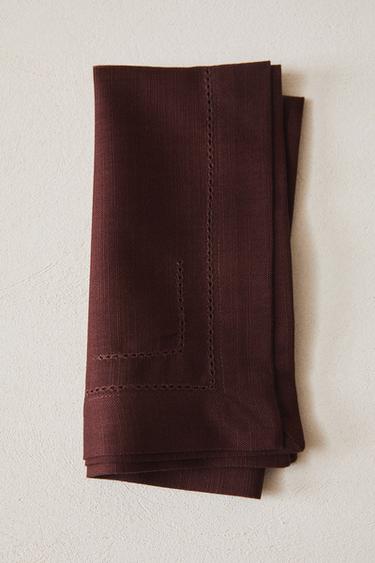 PACK OF HEMSTITCHED COTTON NAPKINS (PACK OF 2) - Burgundy by Zara
