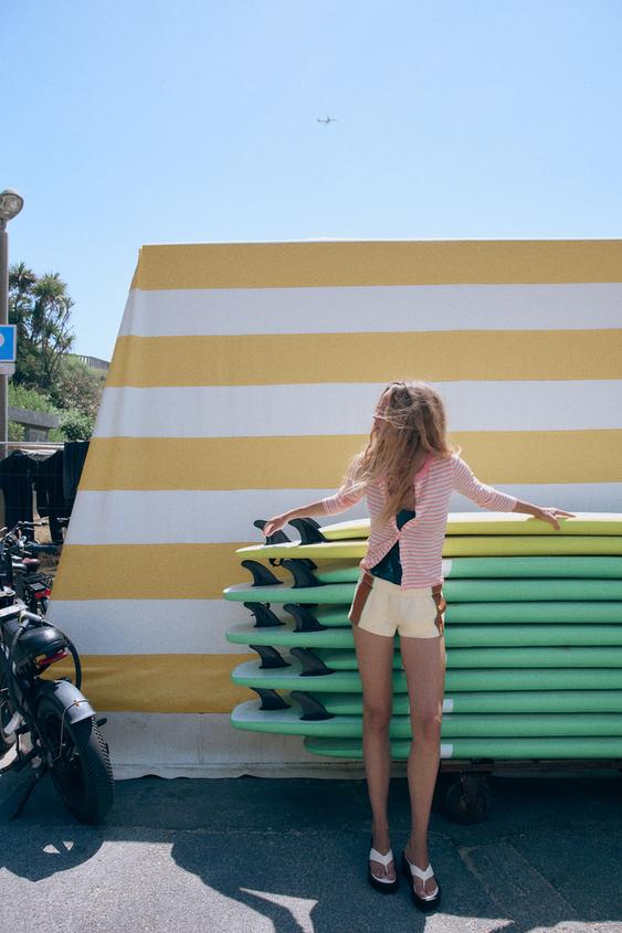 MINI SHORTS WITH SIDE STRIPES - Light yellow by Zara - Image 0