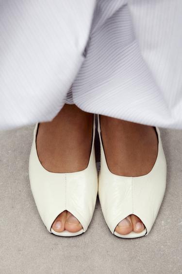 LEATHER OPEN TOE BALLERINAS - White by Zara - Image 0