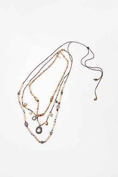 PACK OF 3 CORD NECKLACES WITH CHARMS AND JEWELS - Golden by Zara