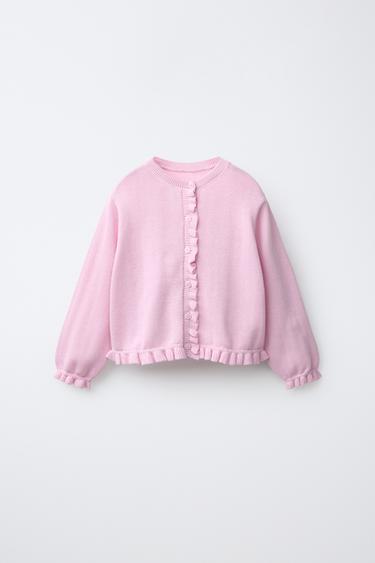 KNIT CARDIGAN WITH RUFFLE - Pink by Zara