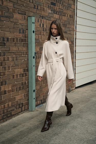 LONG COAT WITH WOOL AND HIGH NECK - Beige by Zara
