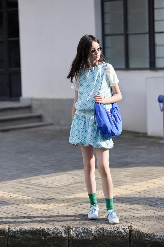 BALLOON SKIRT WITH DOTS - Light blue by Zara - Image 0