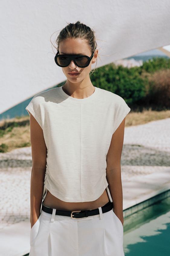RUSTIC GATHERED T-SHIRT - White by Zara - Image 0