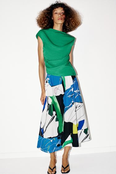 PLEATED PRINTED MIDI SKIRT - Multicoloured by Zara